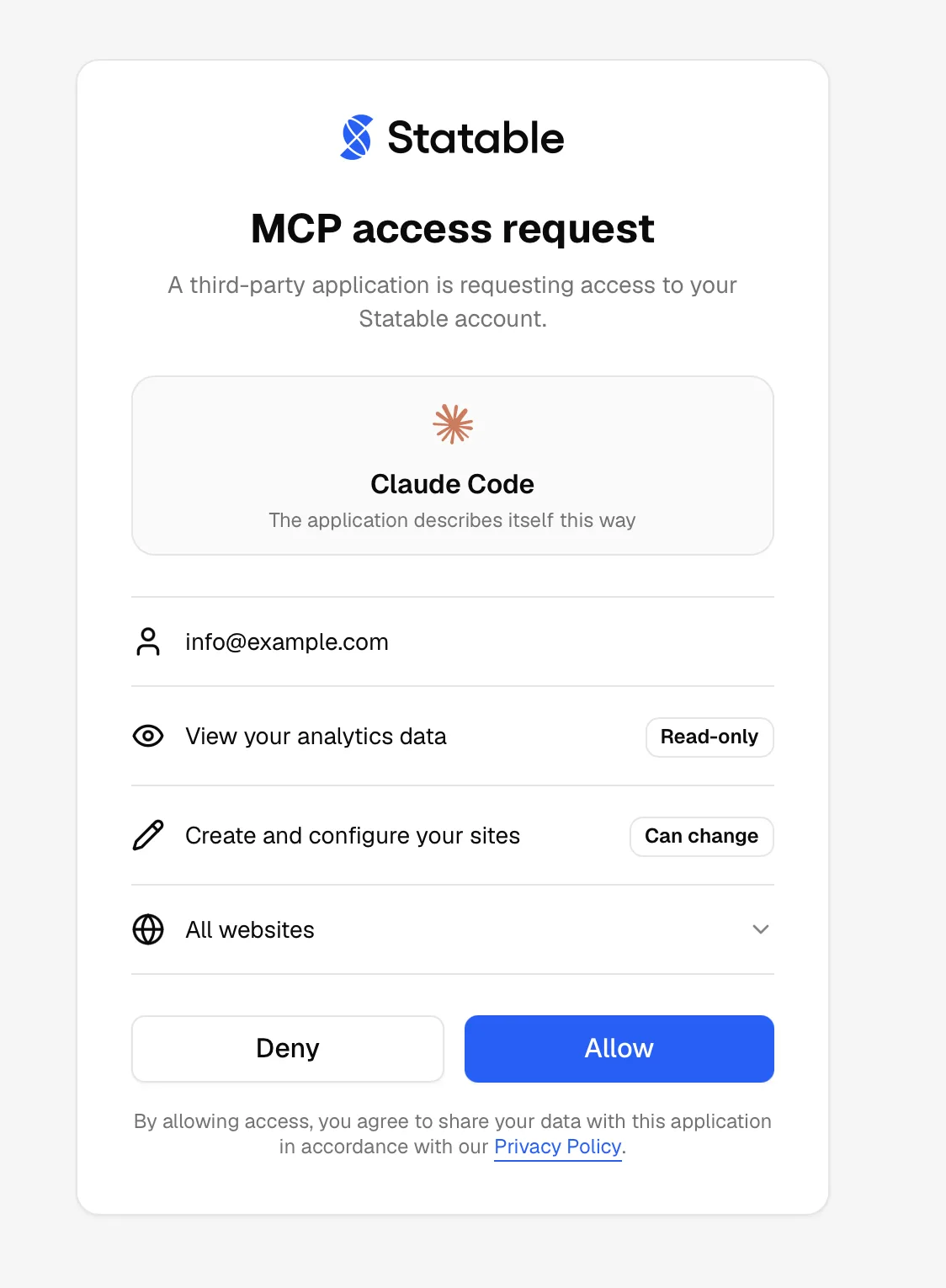 MCP access request from Claude Code, with both permissions listed