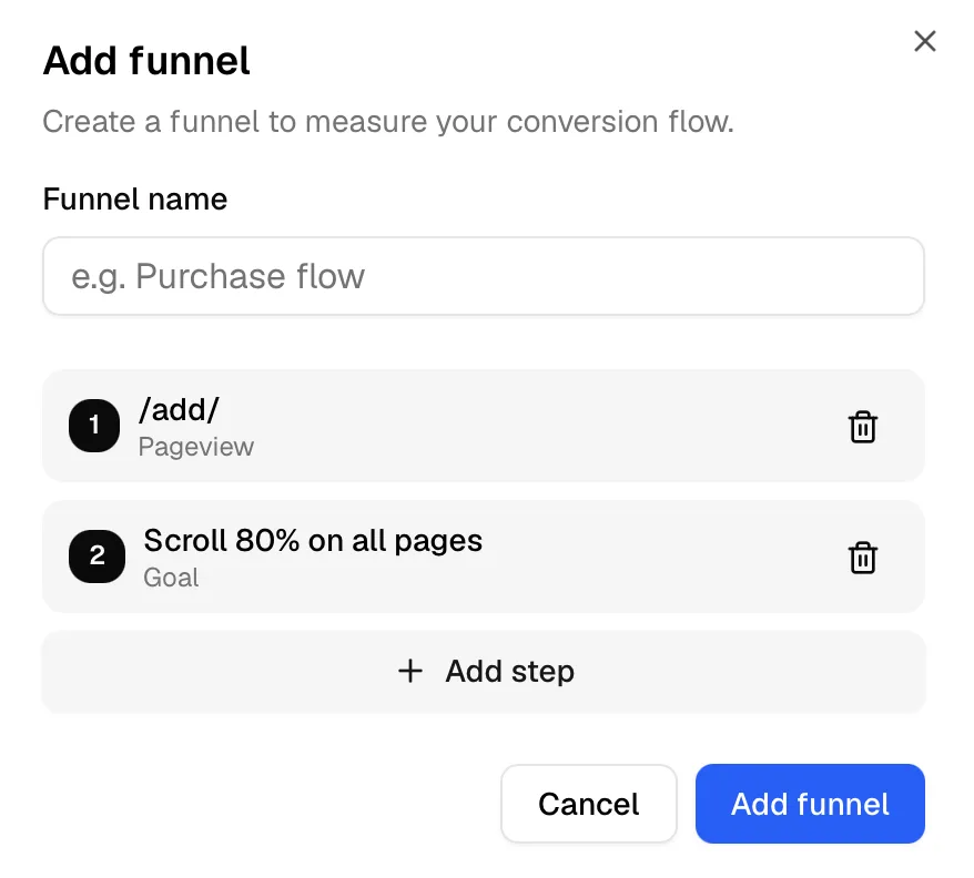 Adding steps to a funnel