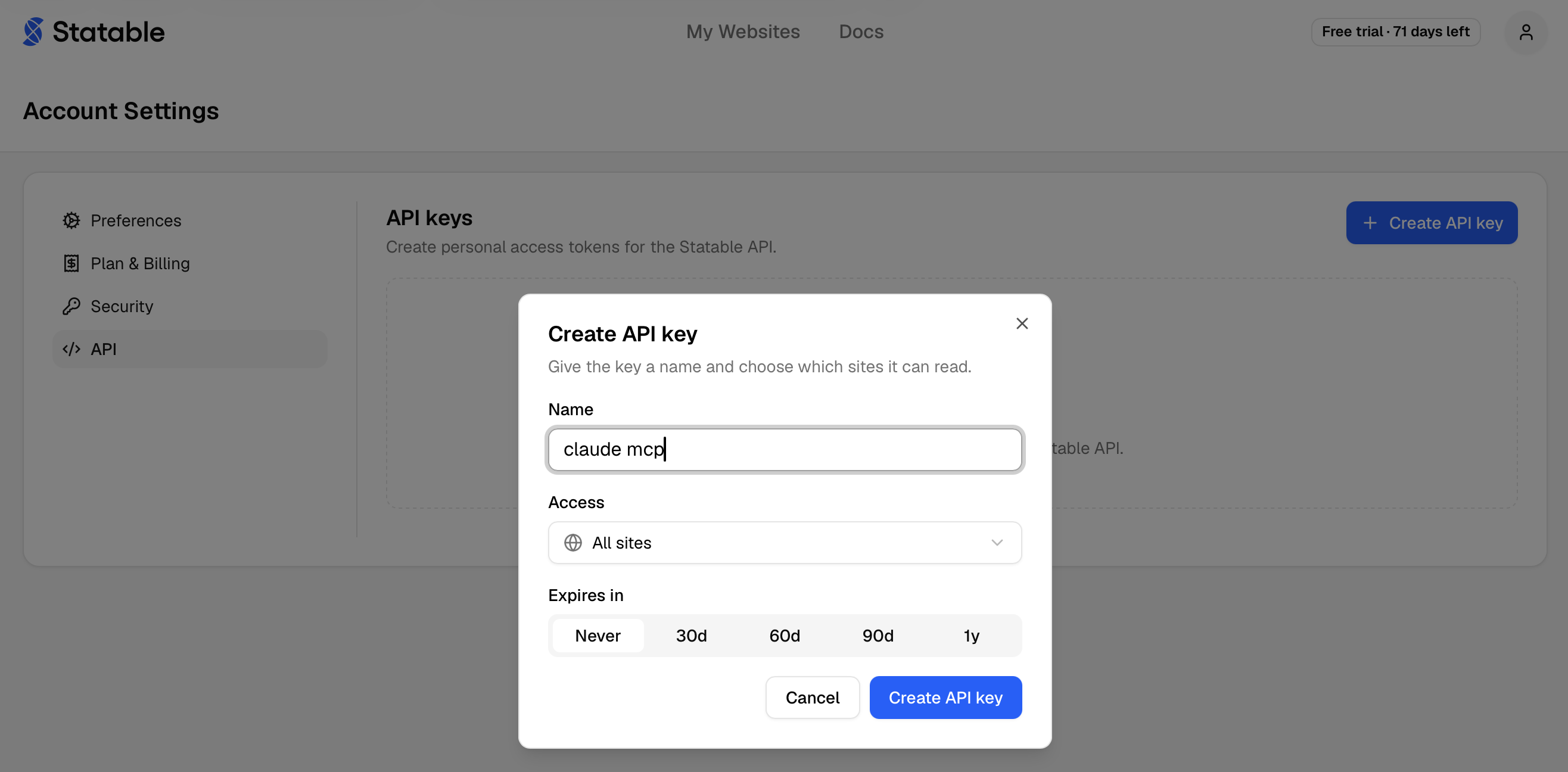 Create API key