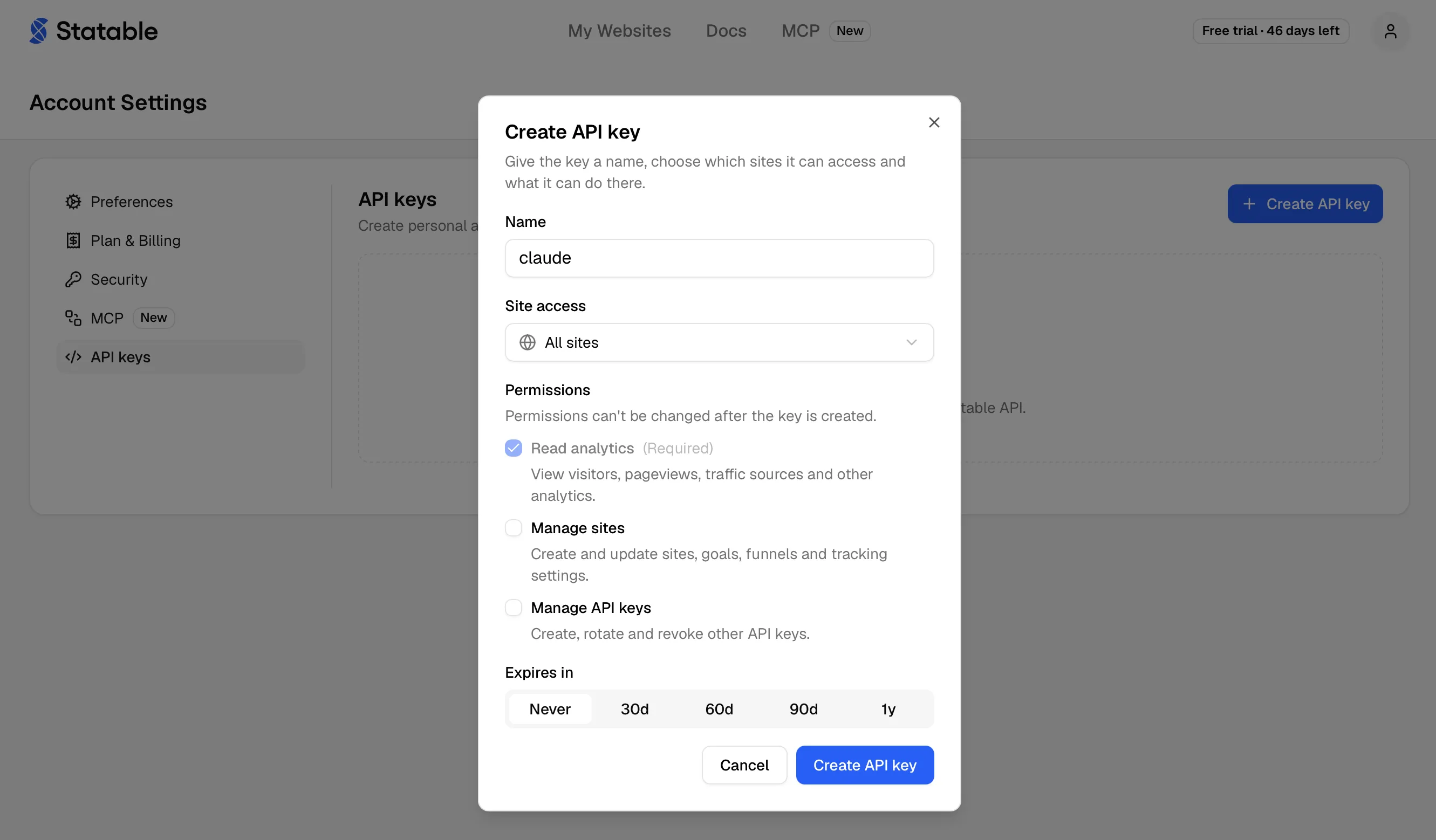 Create API key