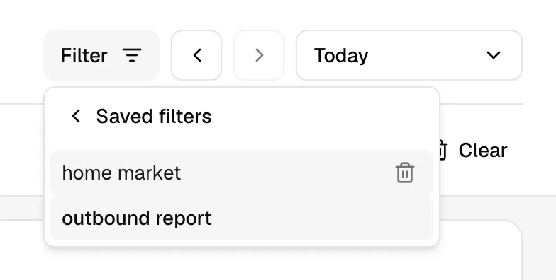 Saved filters in the Filter dropdown