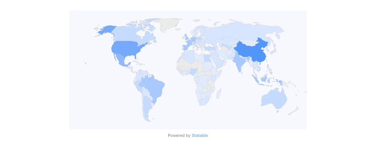 Flat world map with country shading