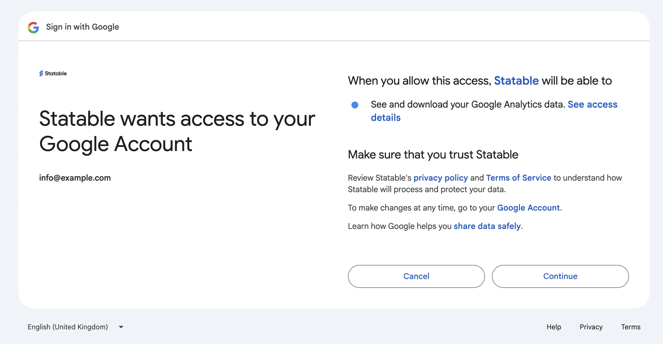 Google consent screen with the read-only scope
