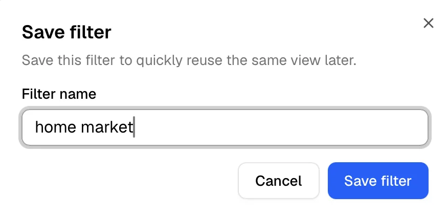 Naming a preset in the Save filter dialog