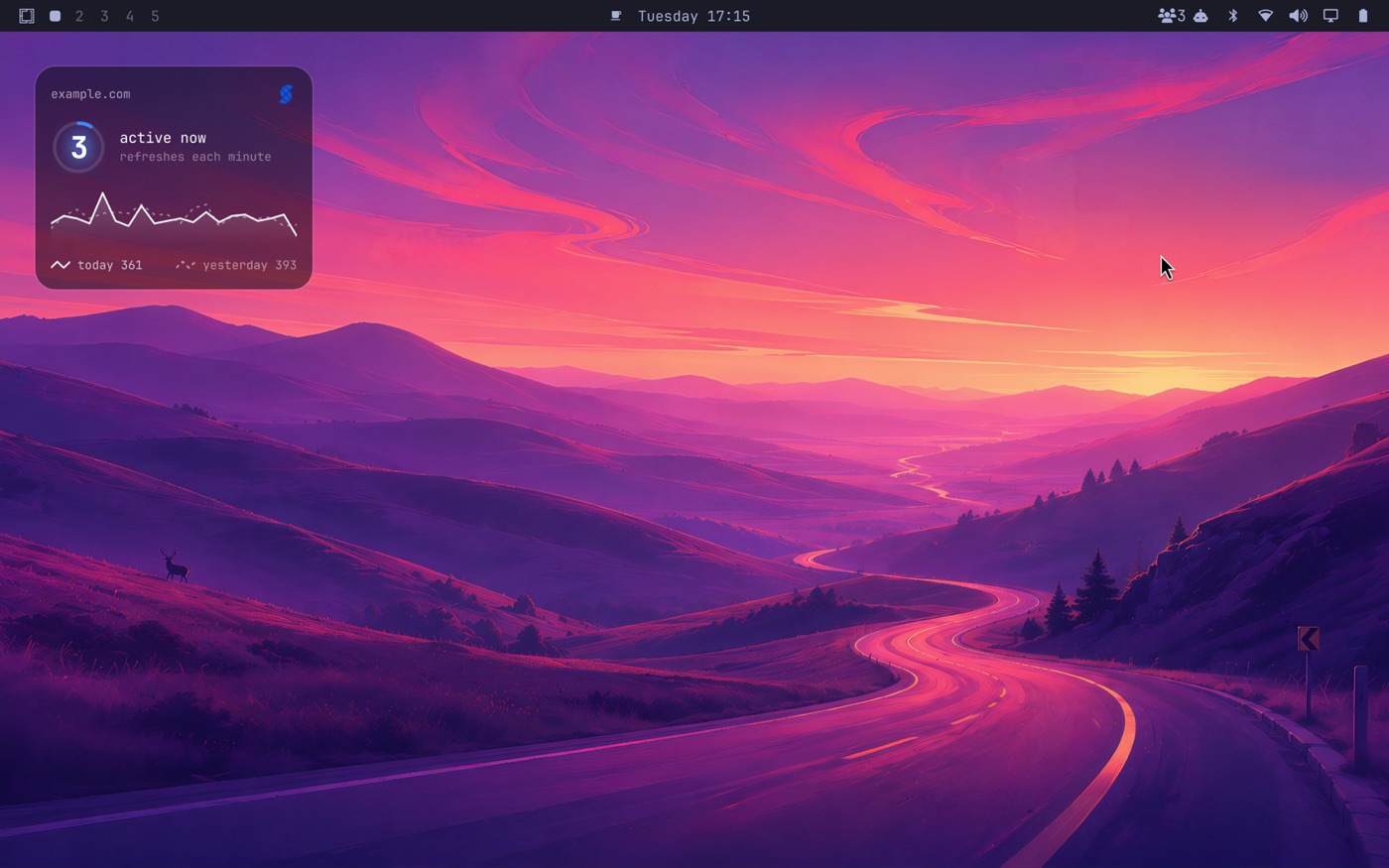 The desktop card on the Omarchy wallpaper, with the bar pill top-right