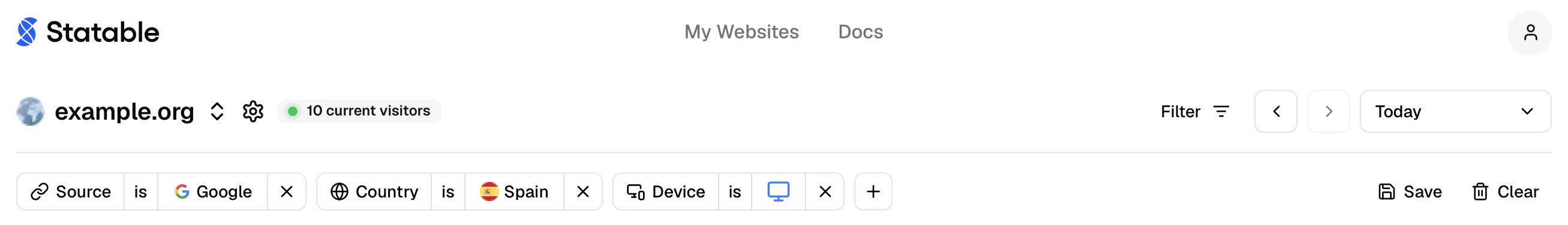 Saved filters panel with named presets